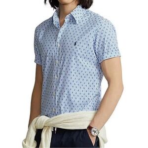 Polo Ralph Lauren Mens Performance SS Button Down 3XLT Blue White Stripe Floral